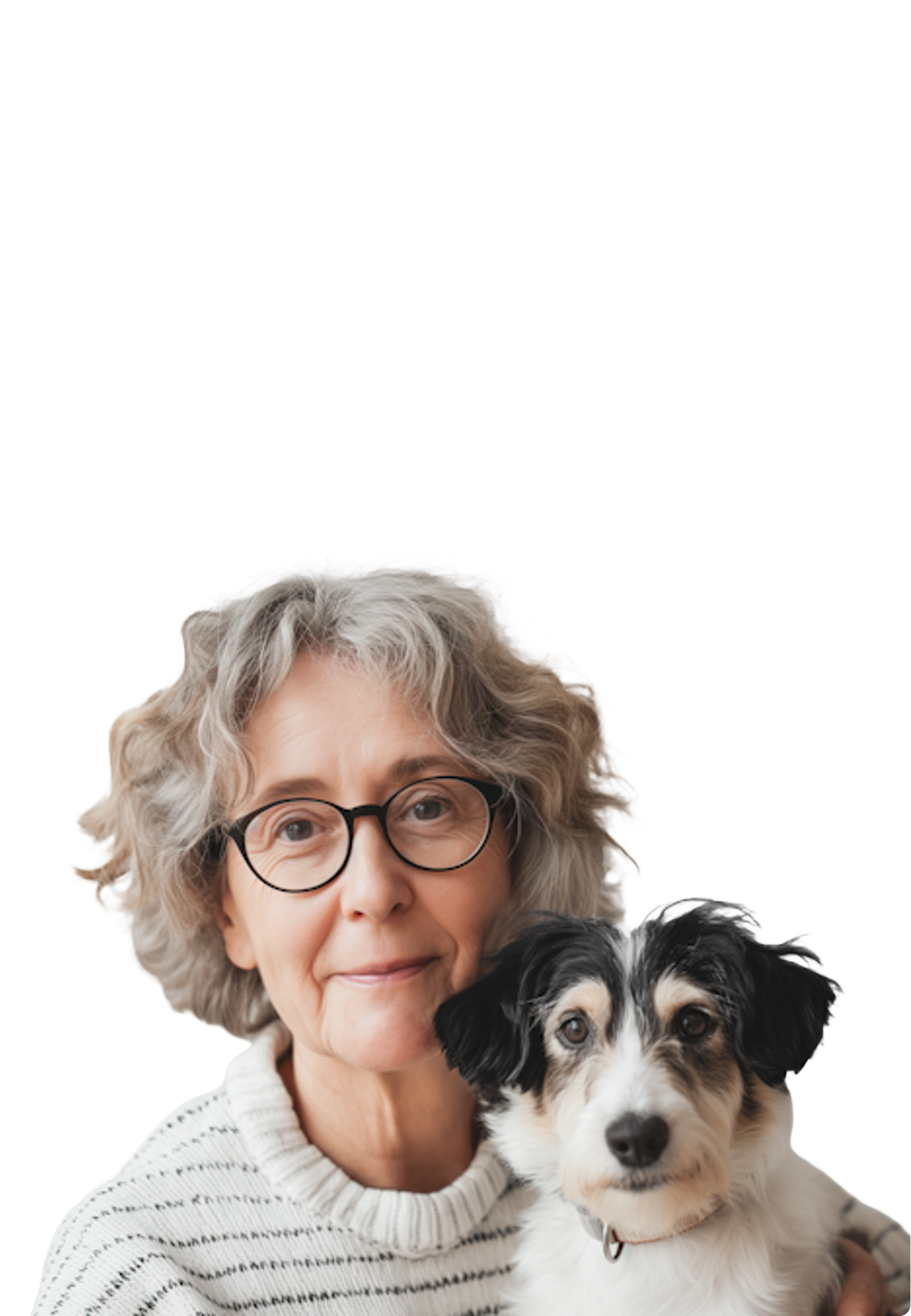 A patient at home with her dog, surrounded by her AI care companions